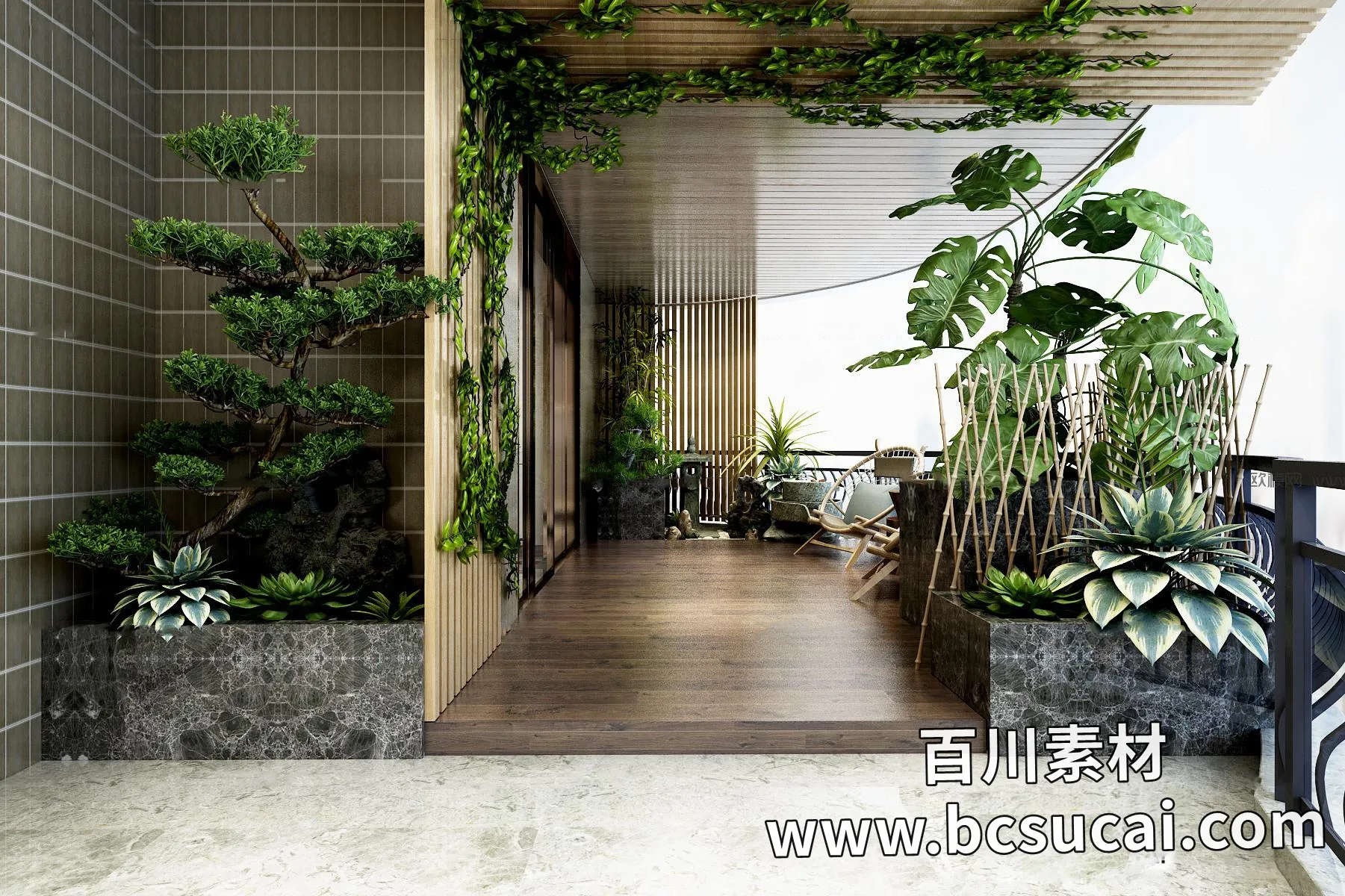 现代阳台花园3D模型ID：363331